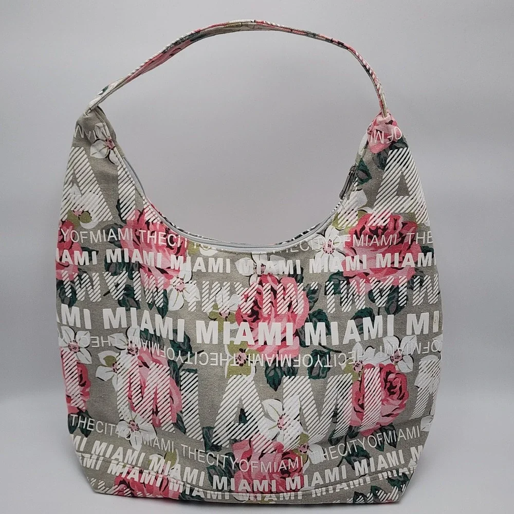 Robin Ruth City Bags Miami Canvas Hobo Tote Shoulder Handbag Floral‎ Zip
